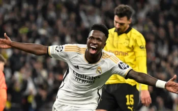 selebrasi Vinicius saat Mencetak gol ke dua melawan Dortmund