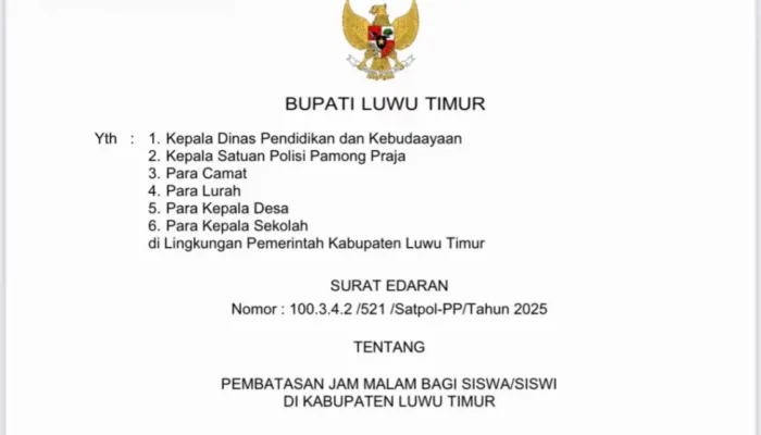 Pemkab Luwu Timur Resmi Berlakukan Jam Malam untuk Pelajar, Dimulai Pukul 22.00 WITA