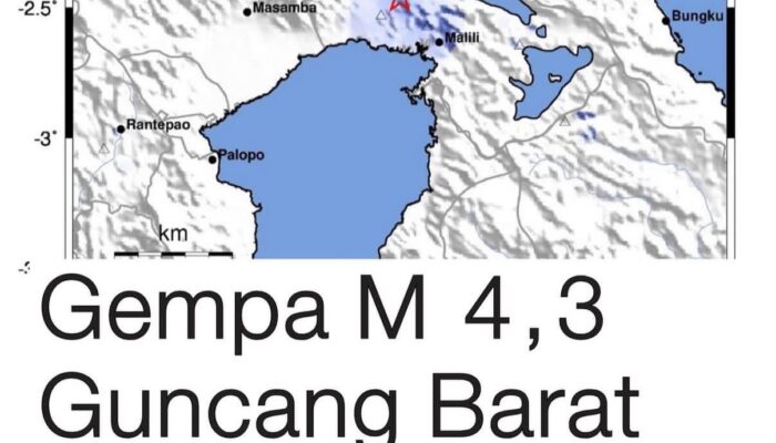 Gempa bumi berkekuatan Magnitudo (M) 4,3 mengguncang wilayah Barat