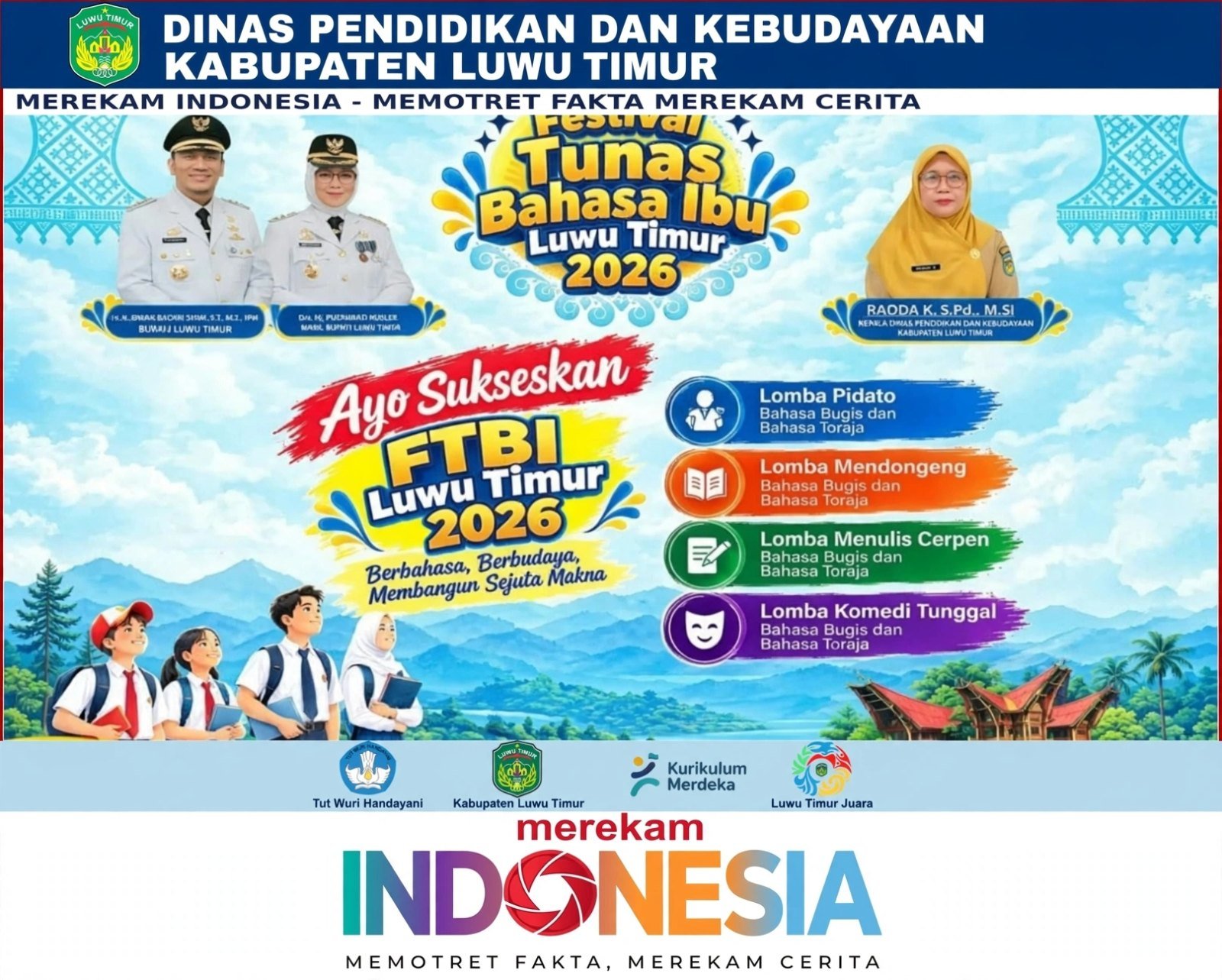Lestarikan Bahasa Ibu dari Sekolah: Disdikbud Lutim Gelar Festival Tunas Bahasa Ibu 2026, Bugis dan Toraja Naik Panggung