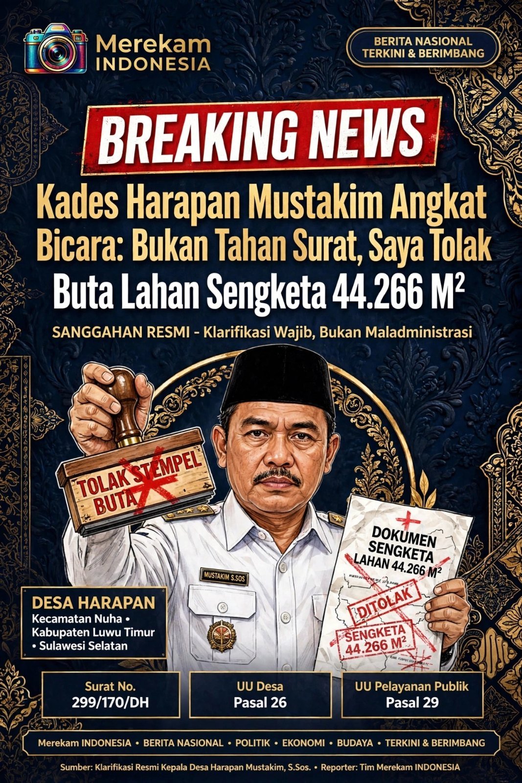 Kades Harapan Mustakim Angkat Bicara: Bukan Tahan Surat, Saya Tolak Jadi Stempel Buta Lahan Sengketa 44.266 M